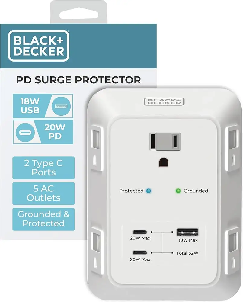 BLACK+DECKER PD USB wall charger with outlets and USB ports