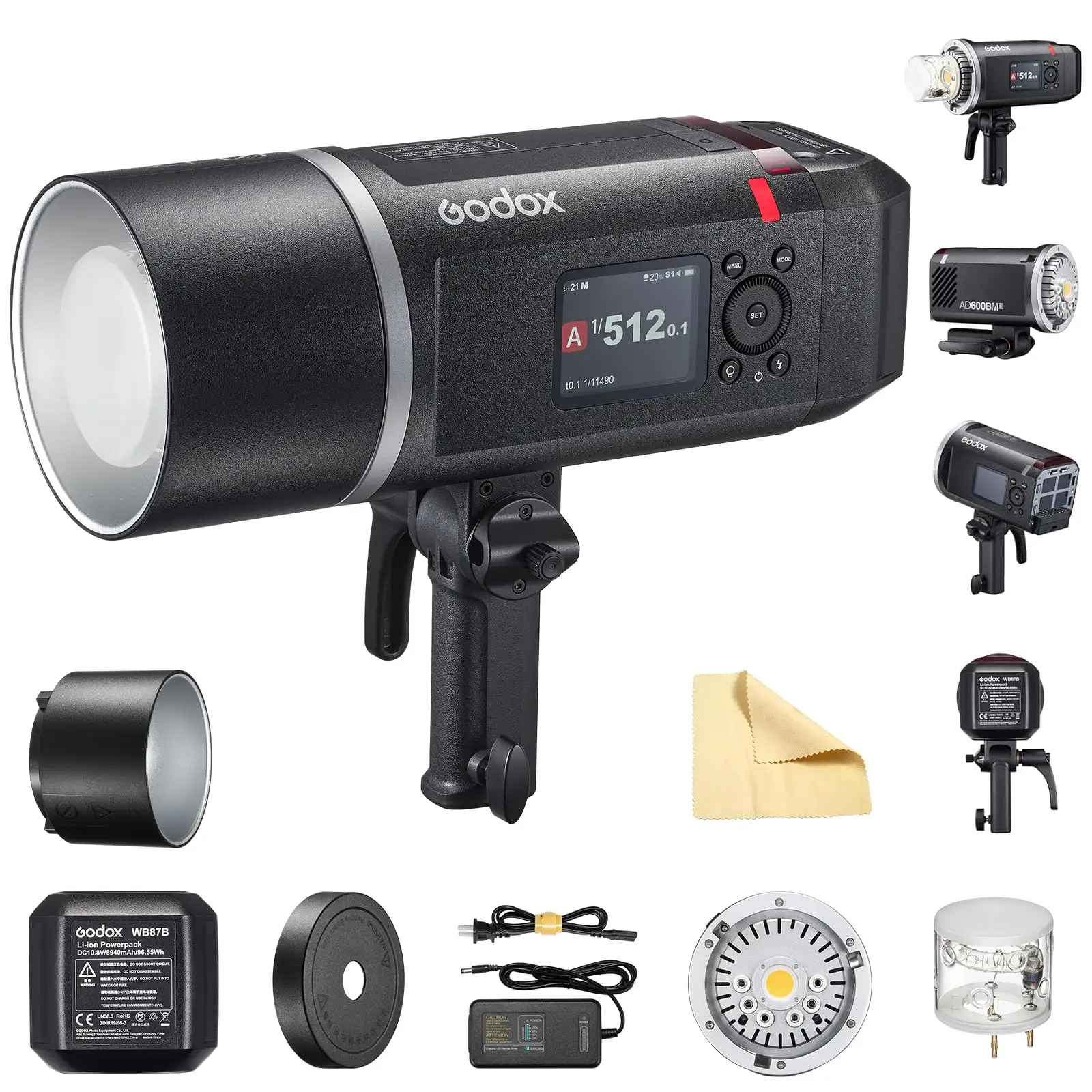 Godox AD600BMII portable flash setup with accessories