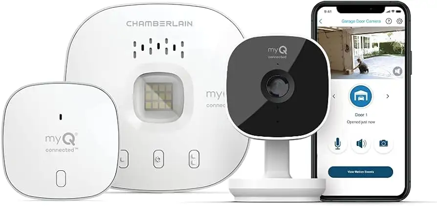 MyQ Smart Garage Security Camera mounted in garage