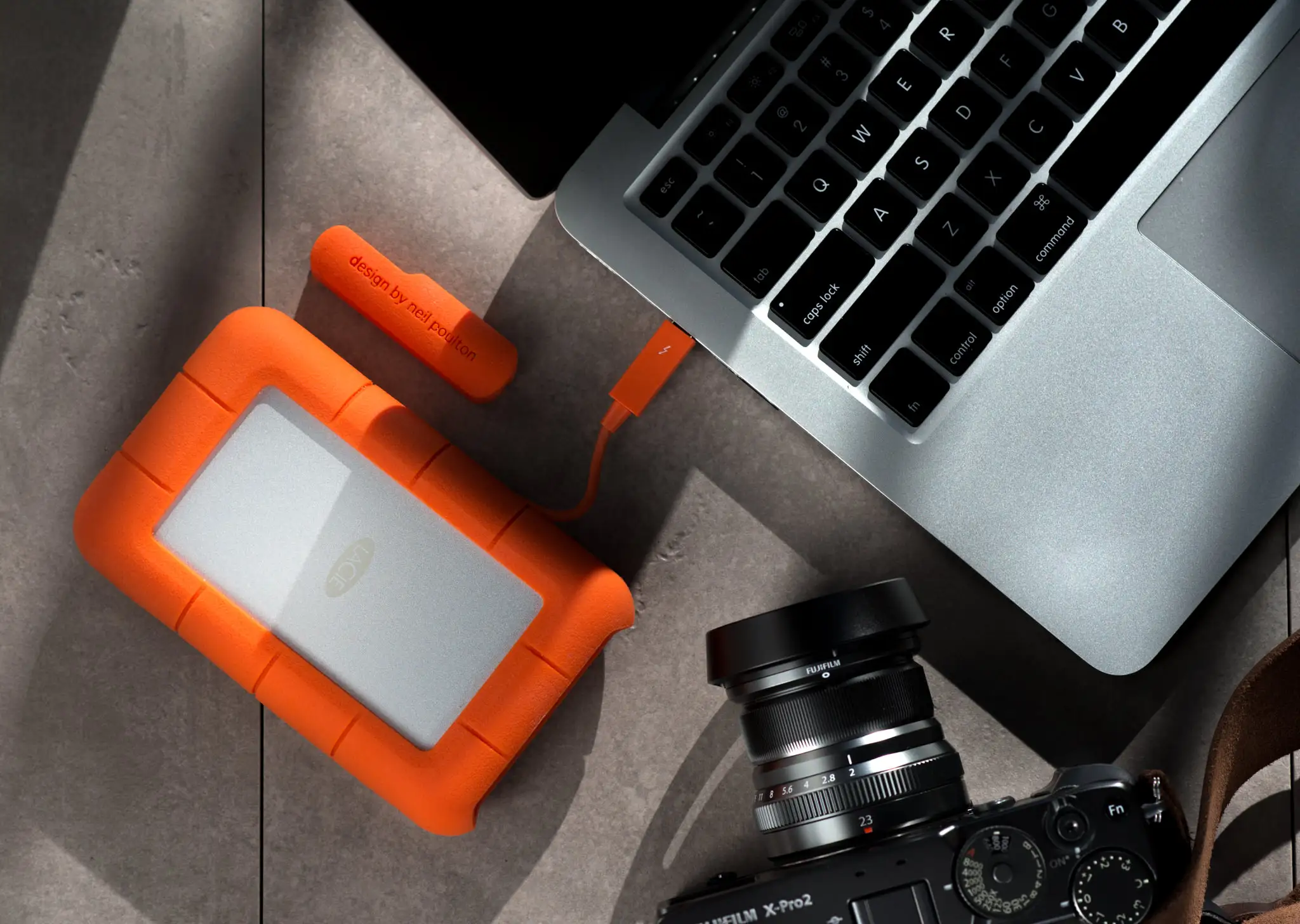 LaCie Rugged 5TB HDD with orange protective casing