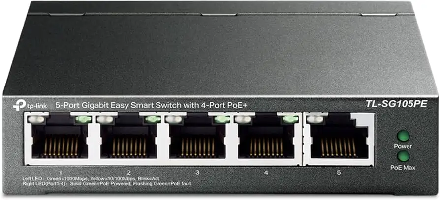 TP-Link TL-SG1005P PoE+ switch front and ports