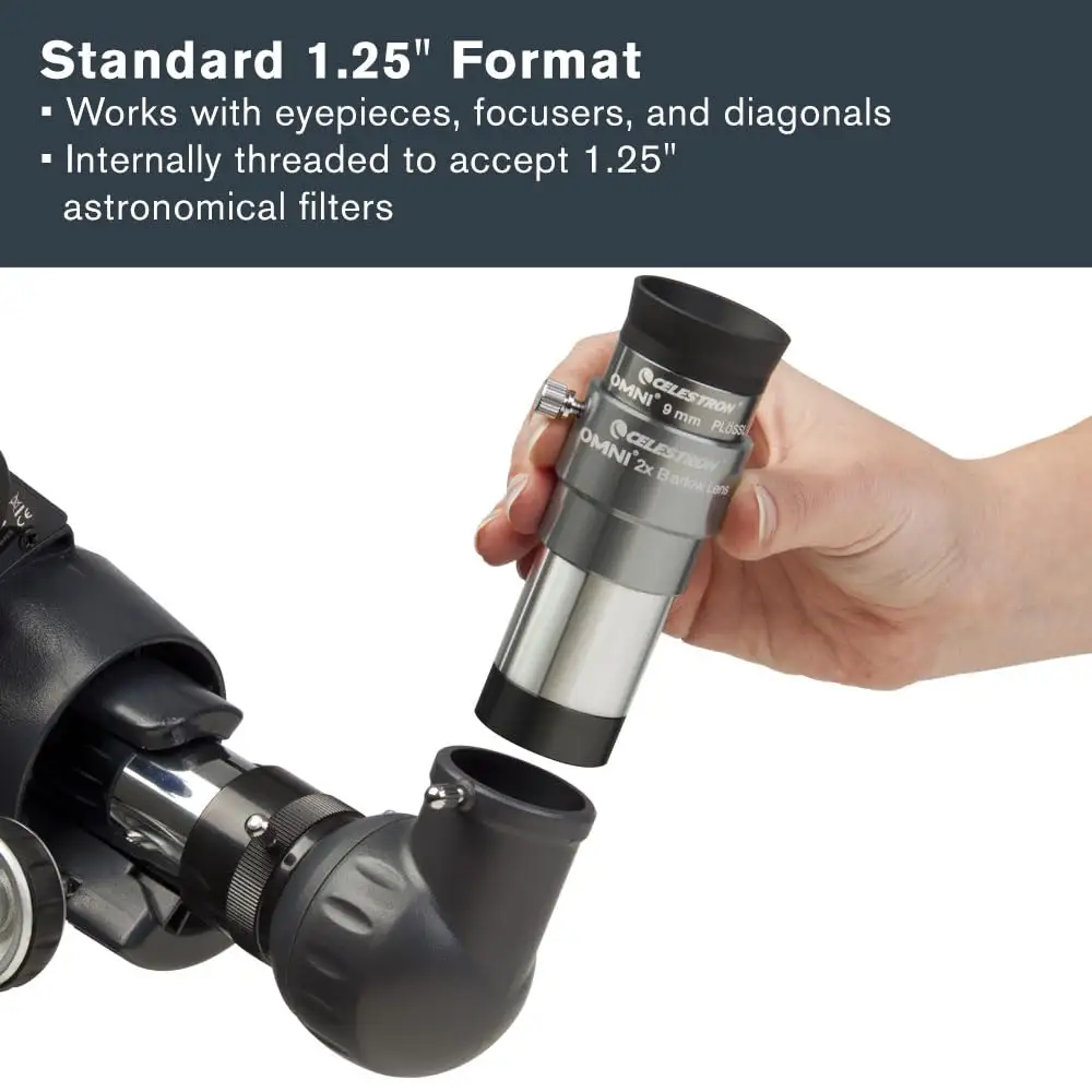 Celestron Omni 2x Barlow Lens anodized barrel detail