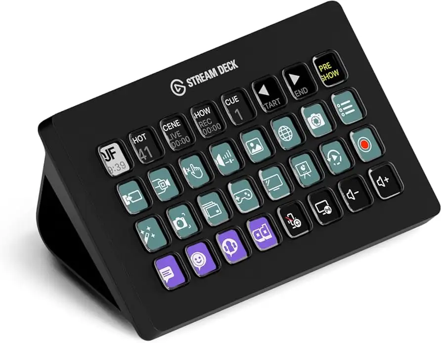 Elgato Stream Deck XL on desk with accessories