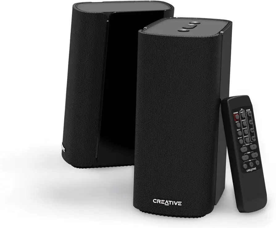 Creative T100 speakers black finish close-up