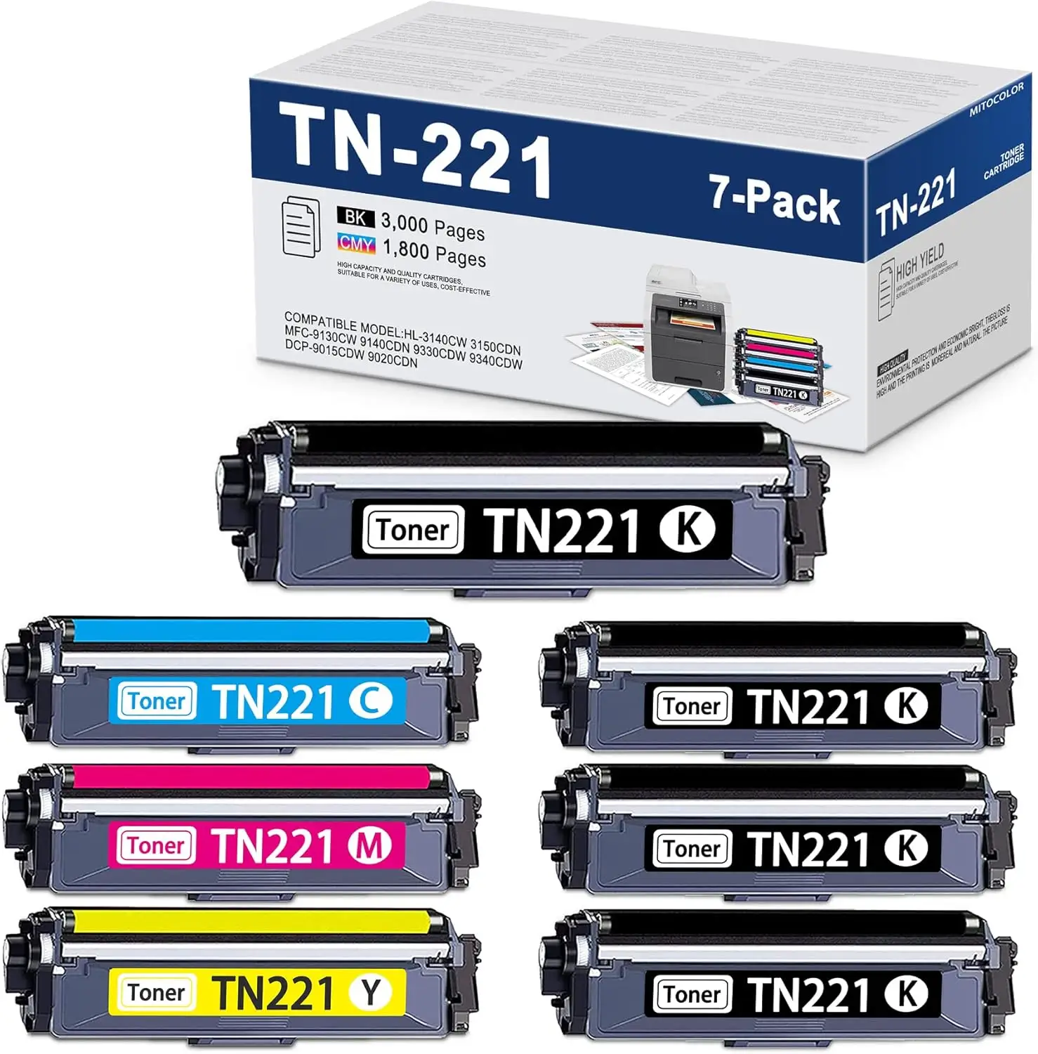 Brother TN221BK toner set for compatible Brother HL/MFC printers