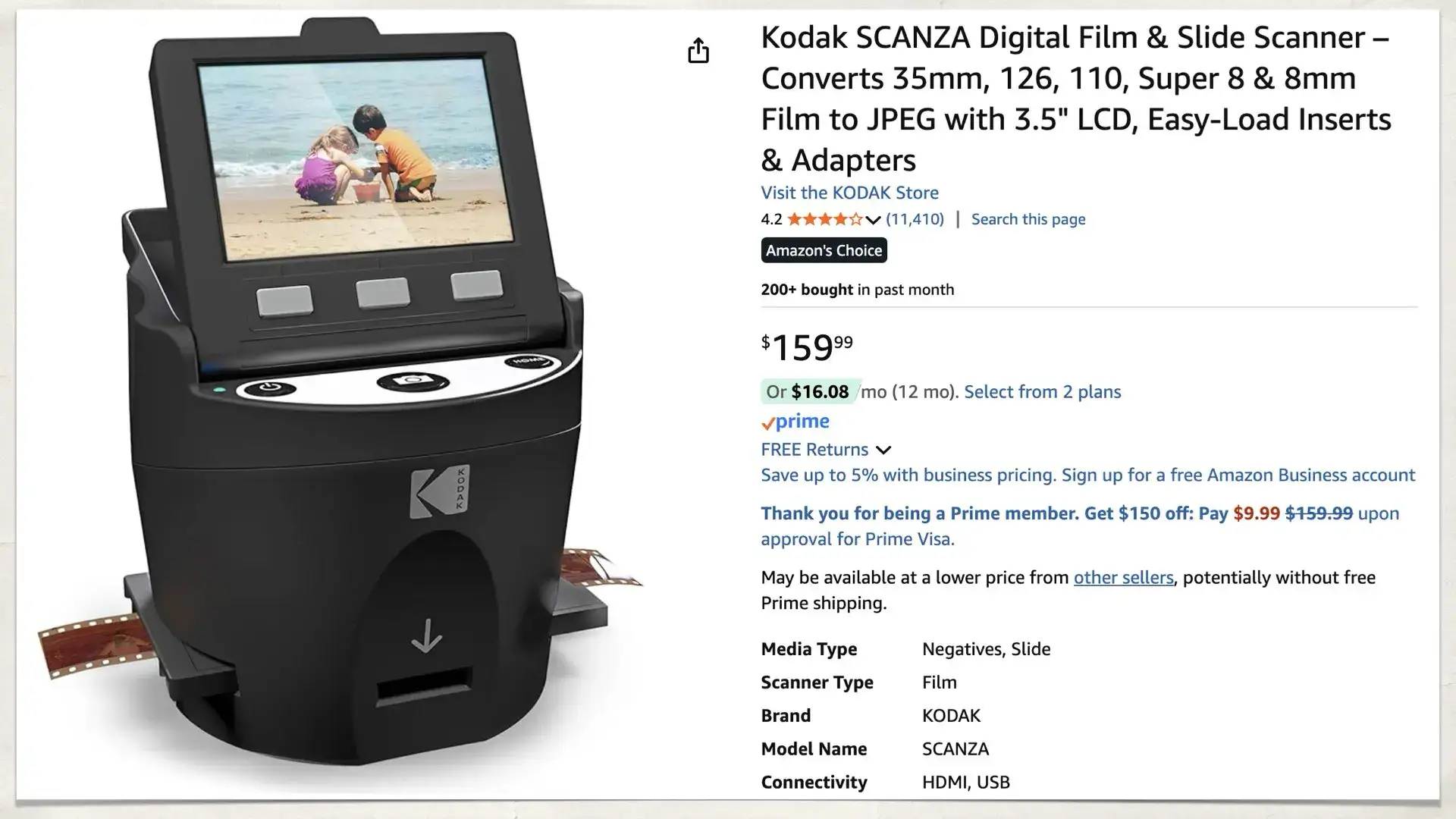 KODAK Slide N SCAN compact design preview screen