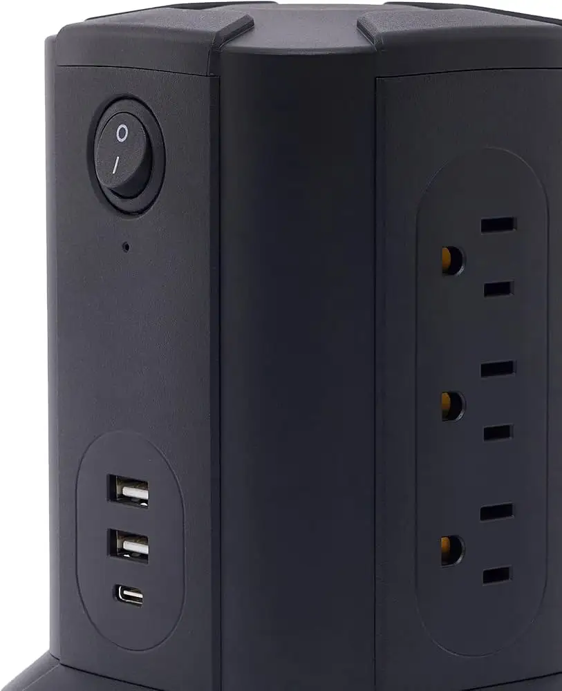Amazon Basics Power Strip Cube showing outlets and USB ports