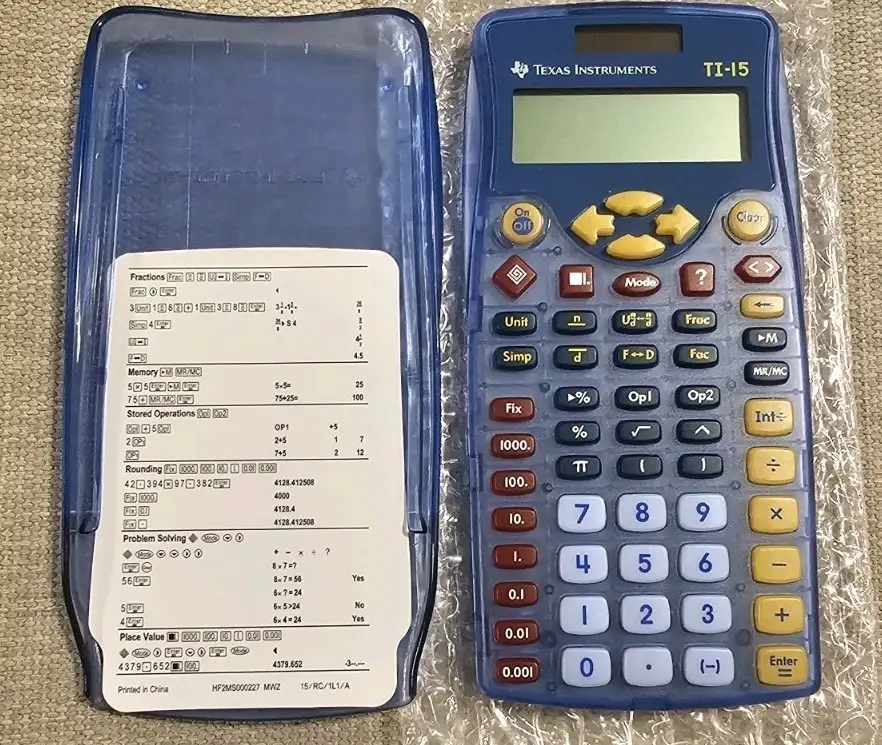 TI-15 Explorer Calculator showing two-line fraction display