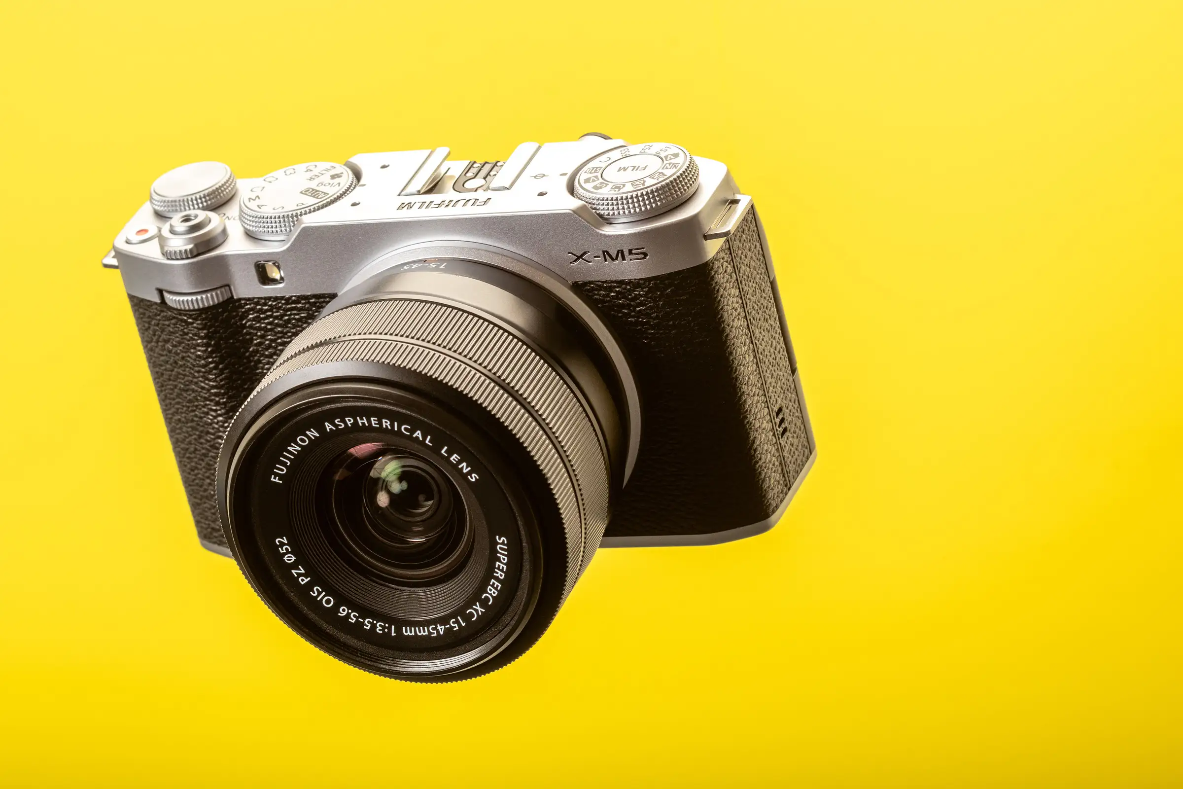 Fujifilm X-M5 mirrorless camera silver front view