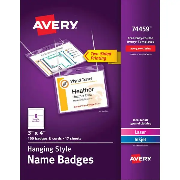 Avery Customizable Name Badges holders and printable insert sheets