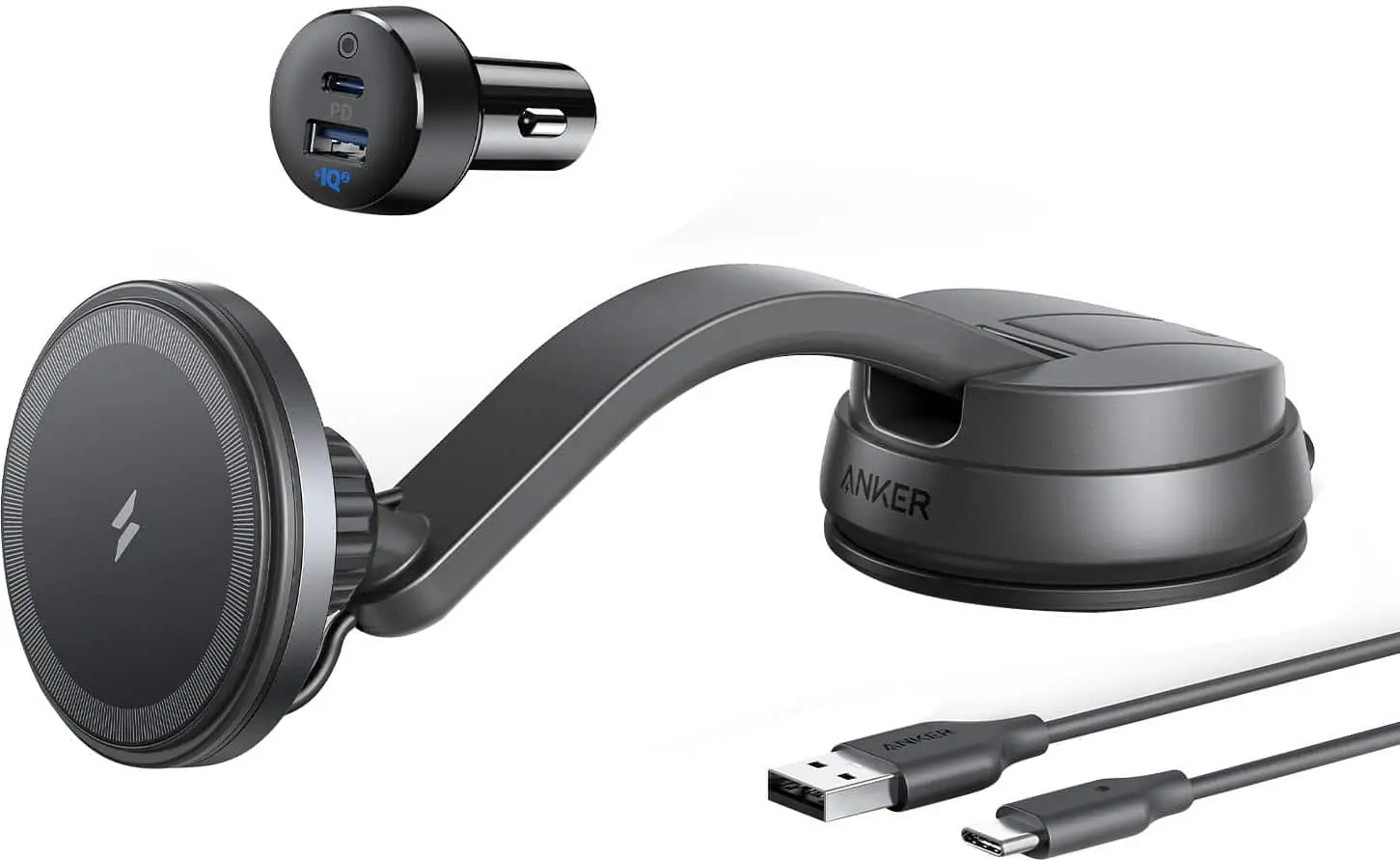 Anker MagGo charger mounted in car dashboard