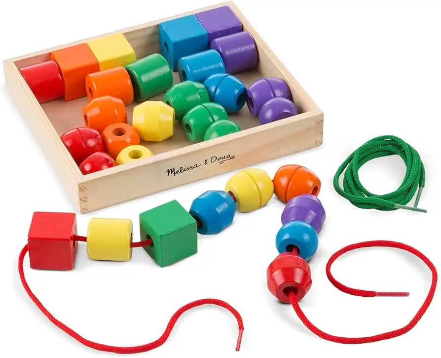 Melissa & Doug Primary Lacing Beads wooden storage case