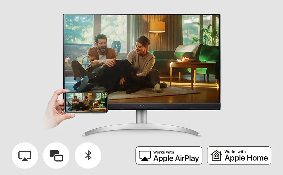 LG 32UR500K-B monitor angled view showing stand