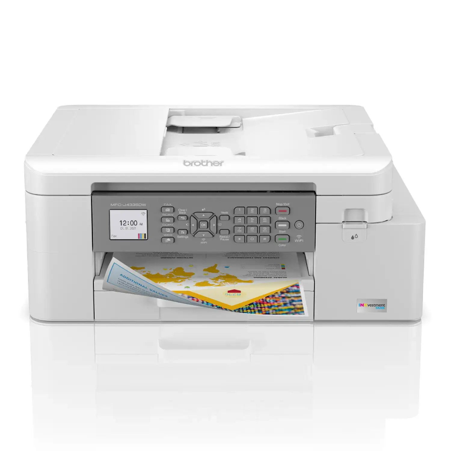 Brother MFC-J4335DW printing documents on desk
