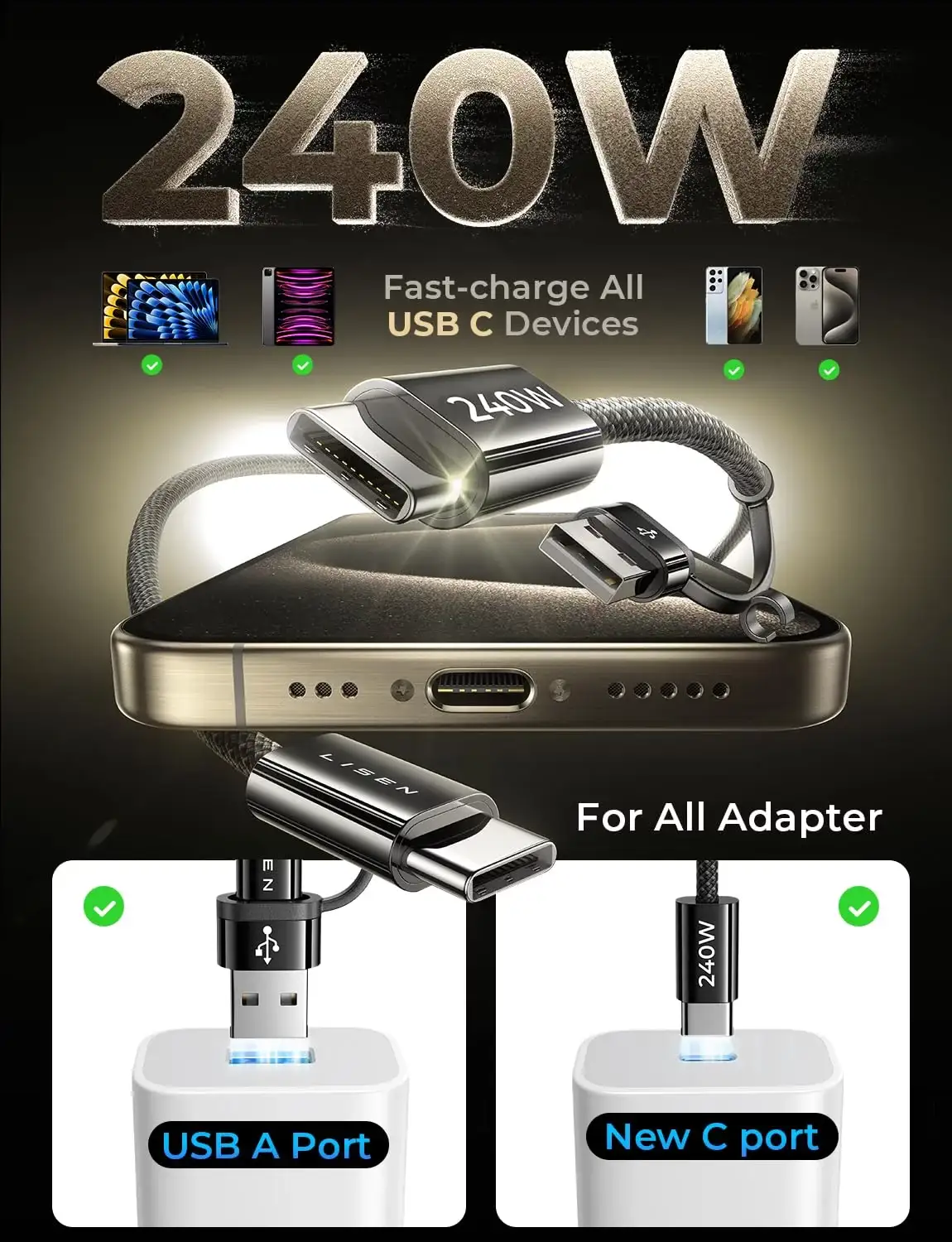 LISEN USB-C cable 2-pack pricing and value