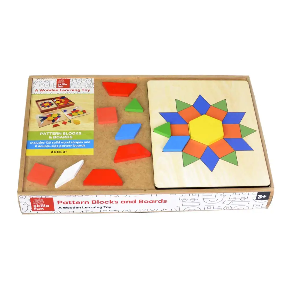Melissa & Doug Pattern Blocks wooden tray and pieces