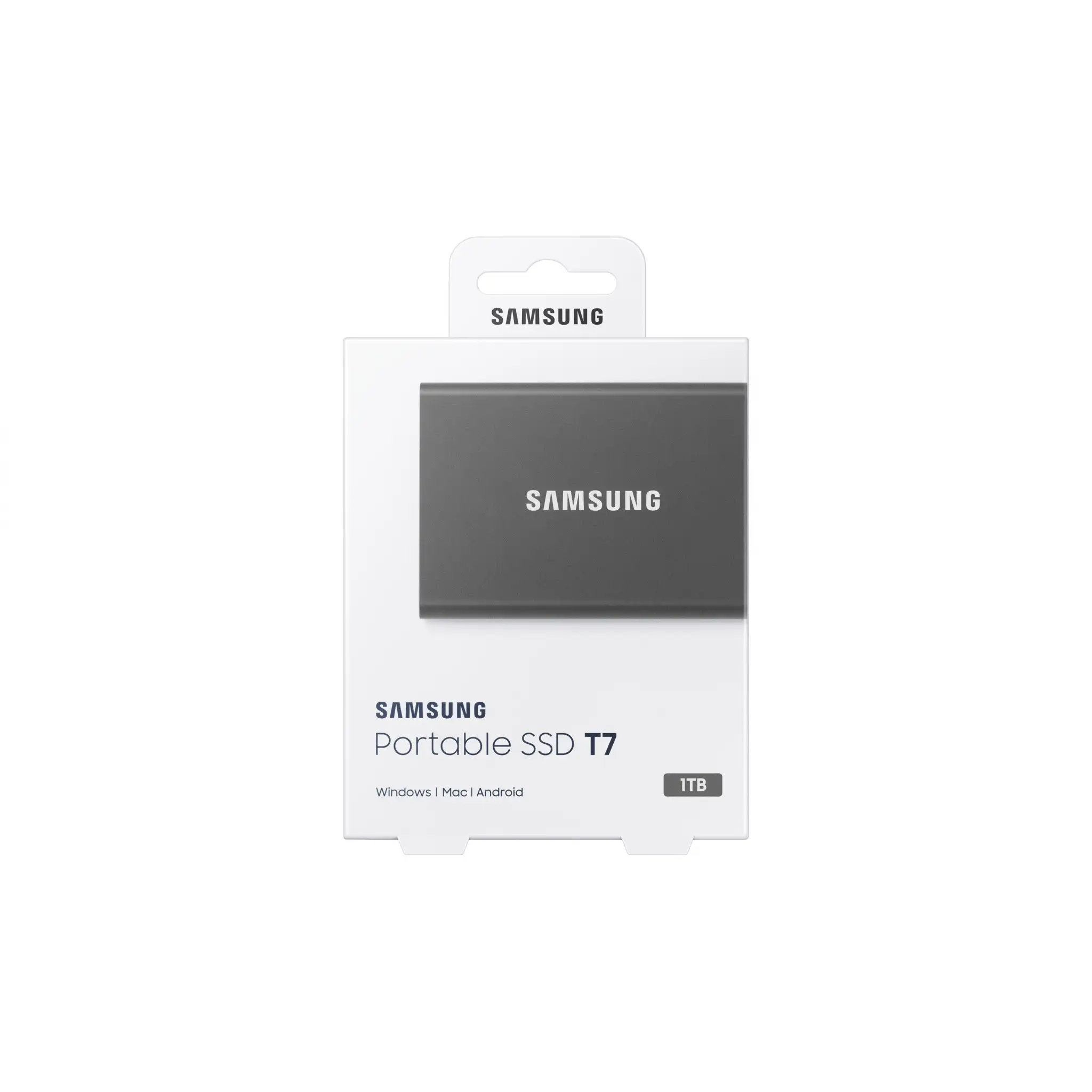Samsung T7 Portable SSD retail package display