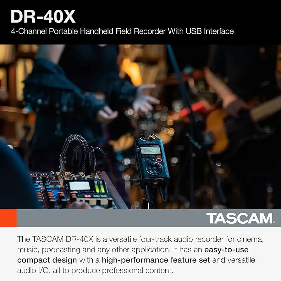 TASCAM DR-40X in use highlighting divisive onboard mics