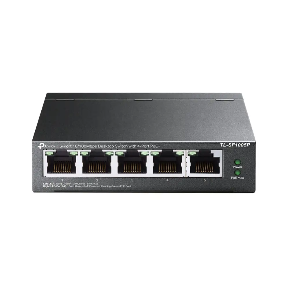 TP-Link TL-SF1005P PoE switch front and port view