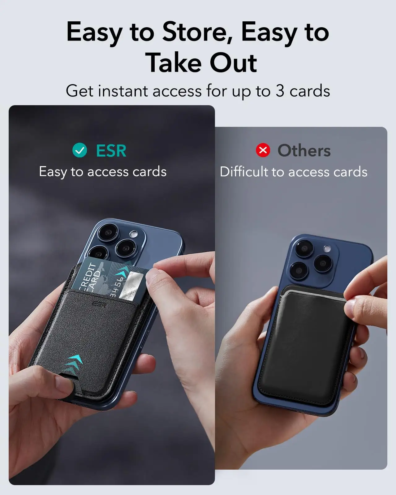 ESR Magnetic Wallet stand showing card slots and cutout