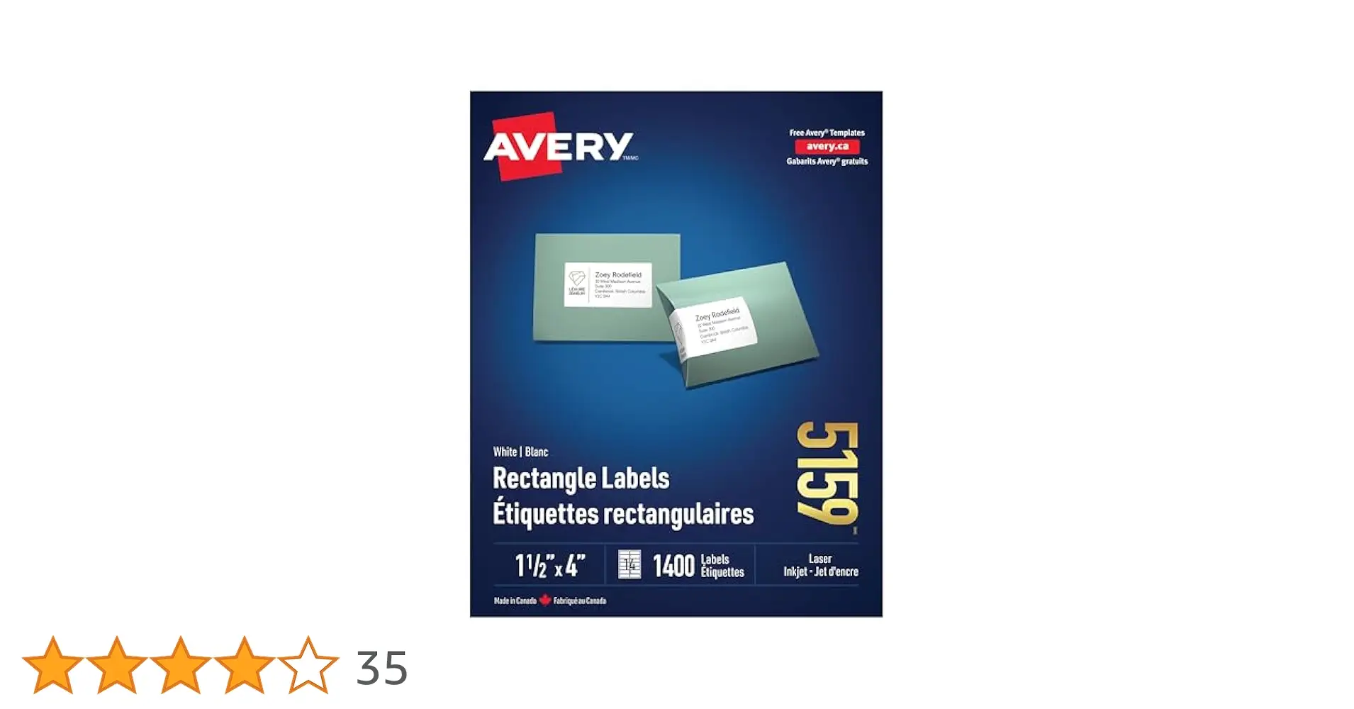 Avery 5160 laser printer label sheet close-up