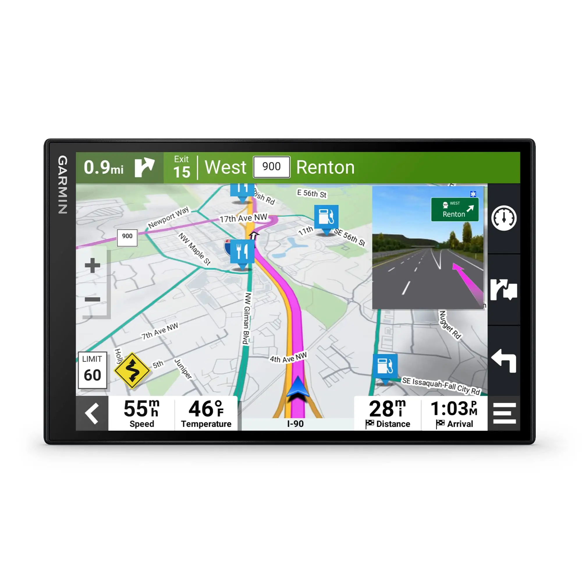 Garmin DriveSmart 86 showing large map display in car