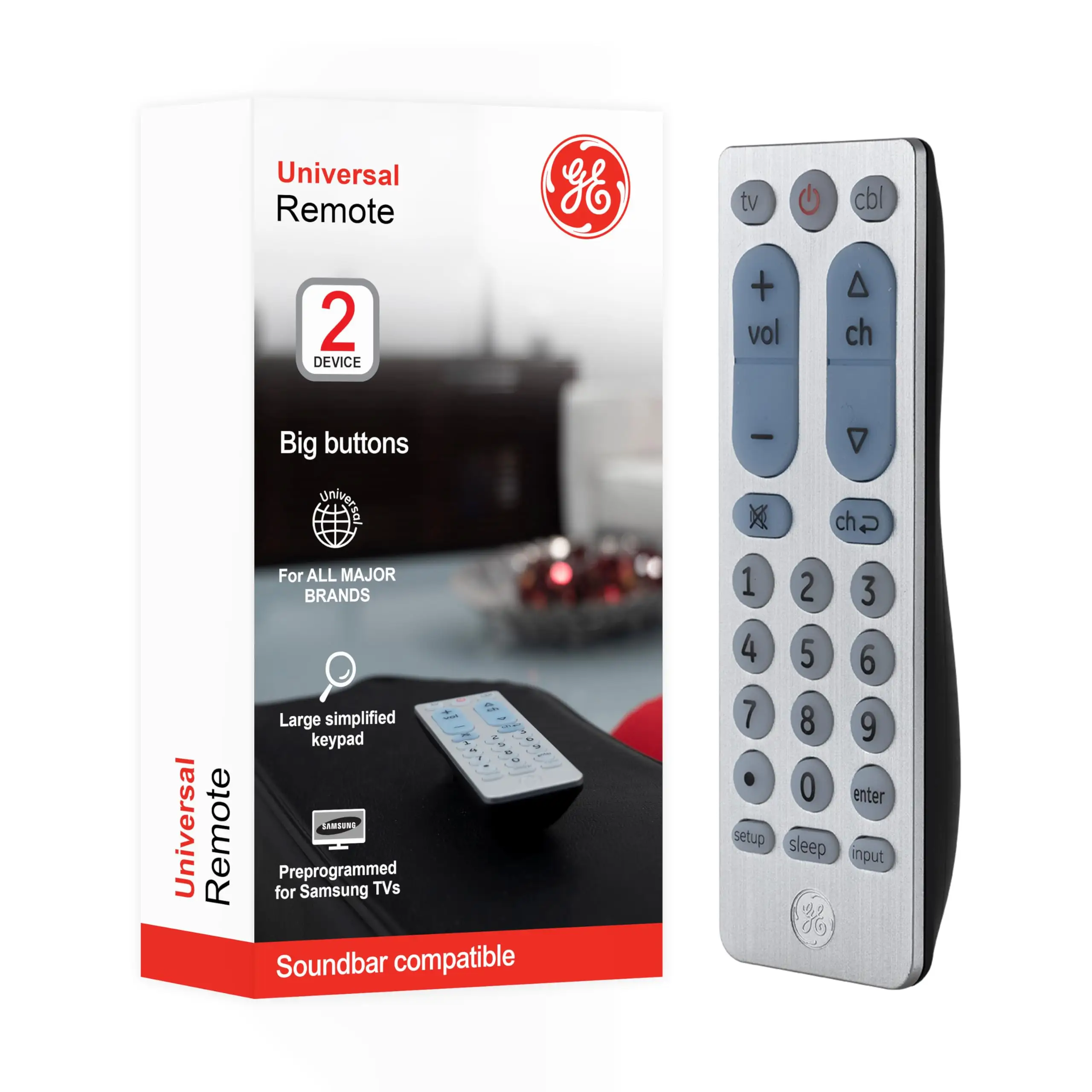 GE Big Button Universal Remote in use on couch