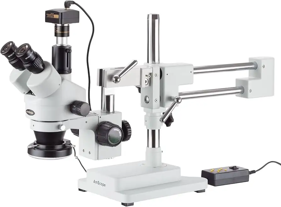 AmScope SM-4TZ-144A trinocular head and LED ring light