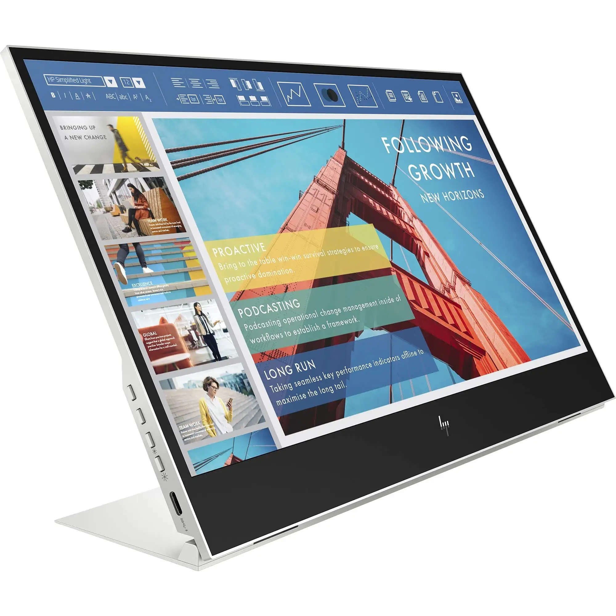 HP 14 E14 G4 portable monitor side view with cable