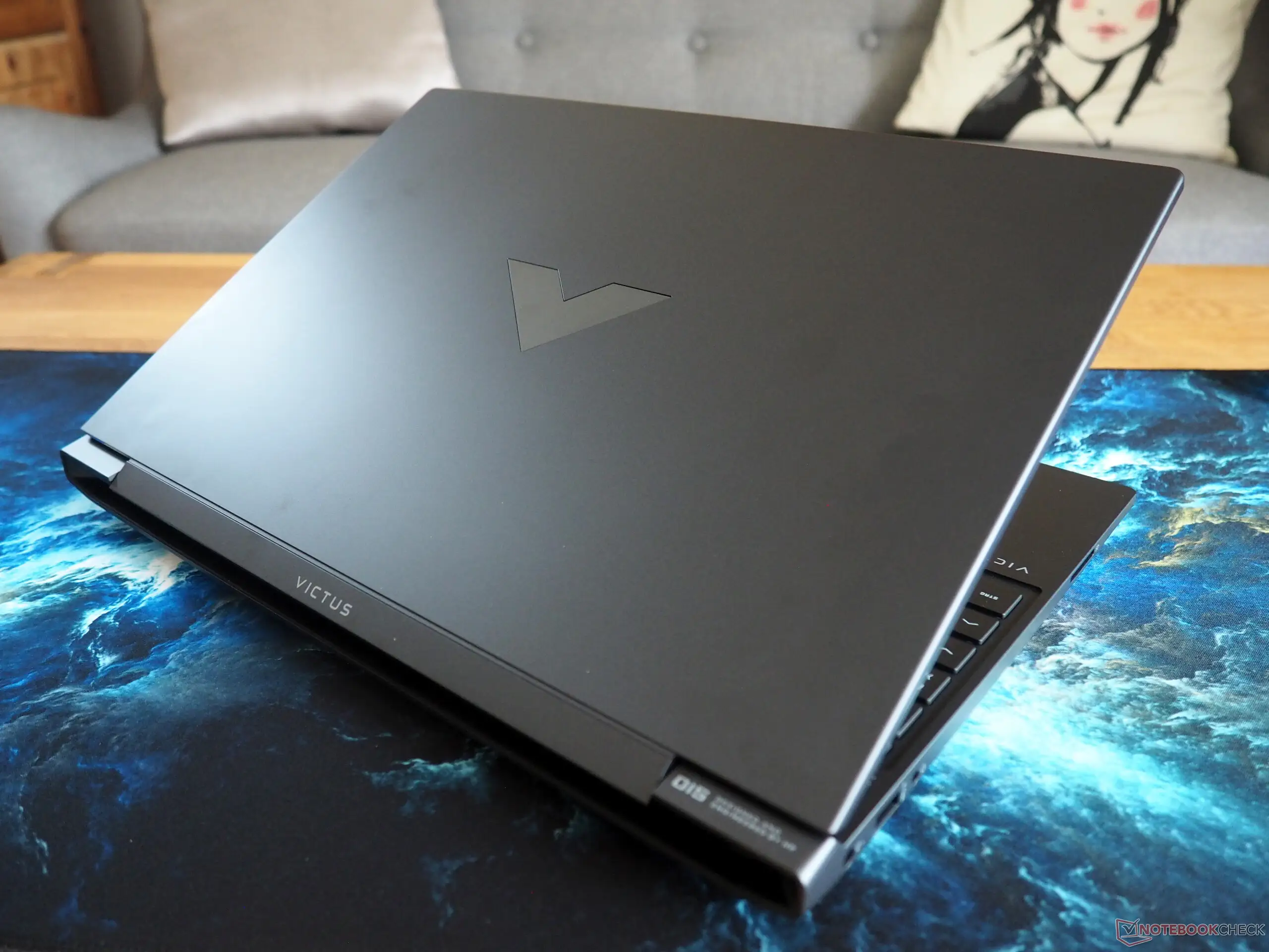 HP Victus 15 gaming laptop plastic chassis closeup