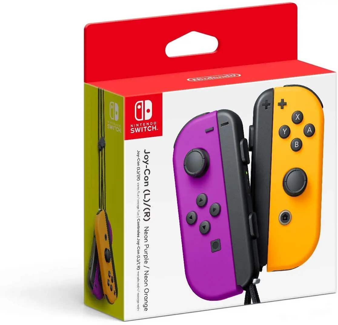 Nintendo Switch Joy-Con Neon Purple Neon Orange retail packaging