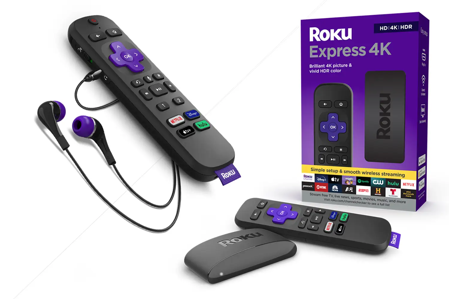 Roku Express 4K remote control and device