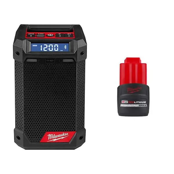Milwaukee M12 Cordless Radio side view with controls