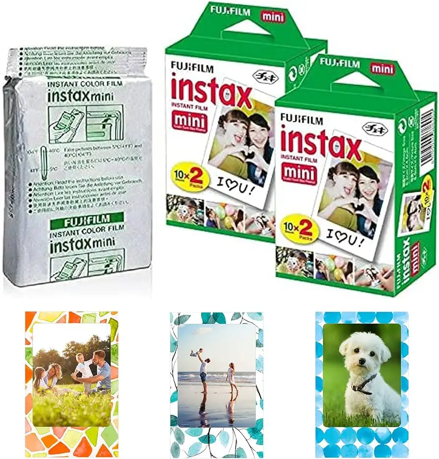 Fujifilm Instax Mini film cartridge and prints