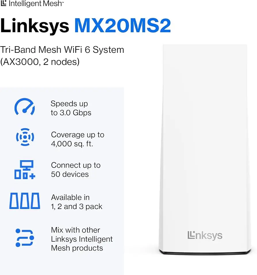 Linksys Atlas WiFi 6 MX2000 mesh system dual-band setup