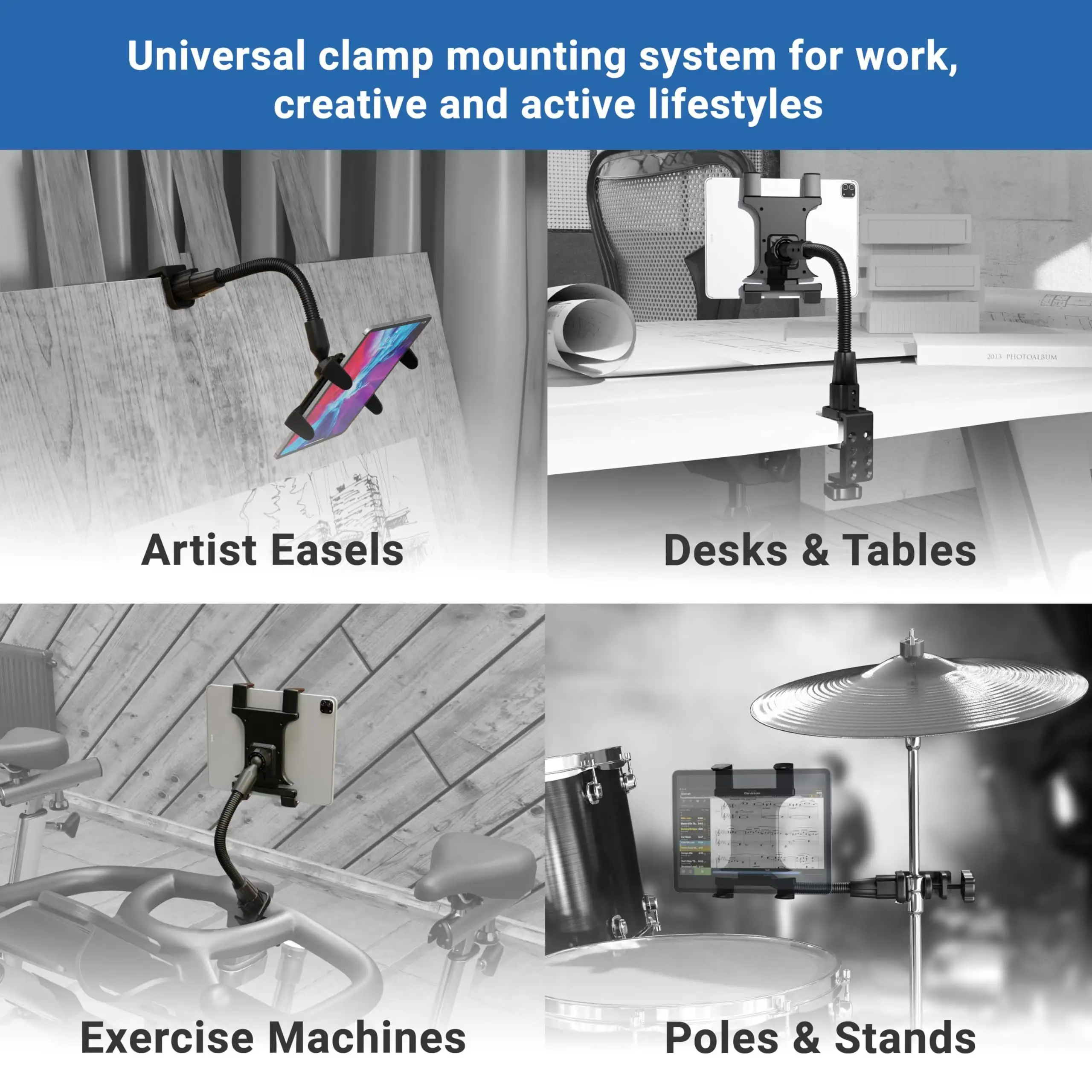 ARKON tablet holder C clamp close-up on desk