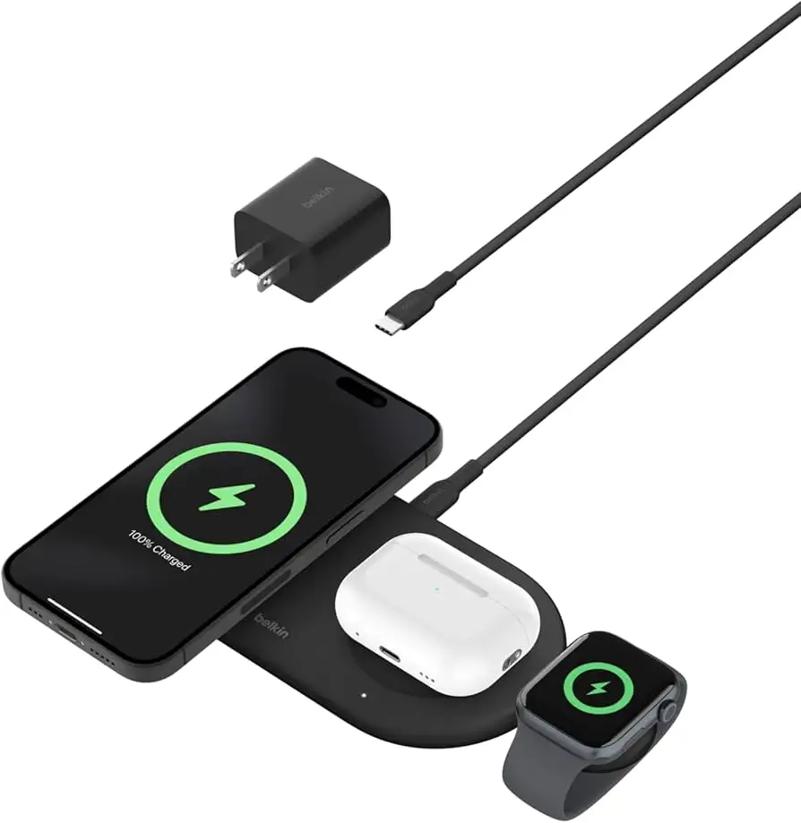Belkin MagSafe charger with iPhone and Apple Watch