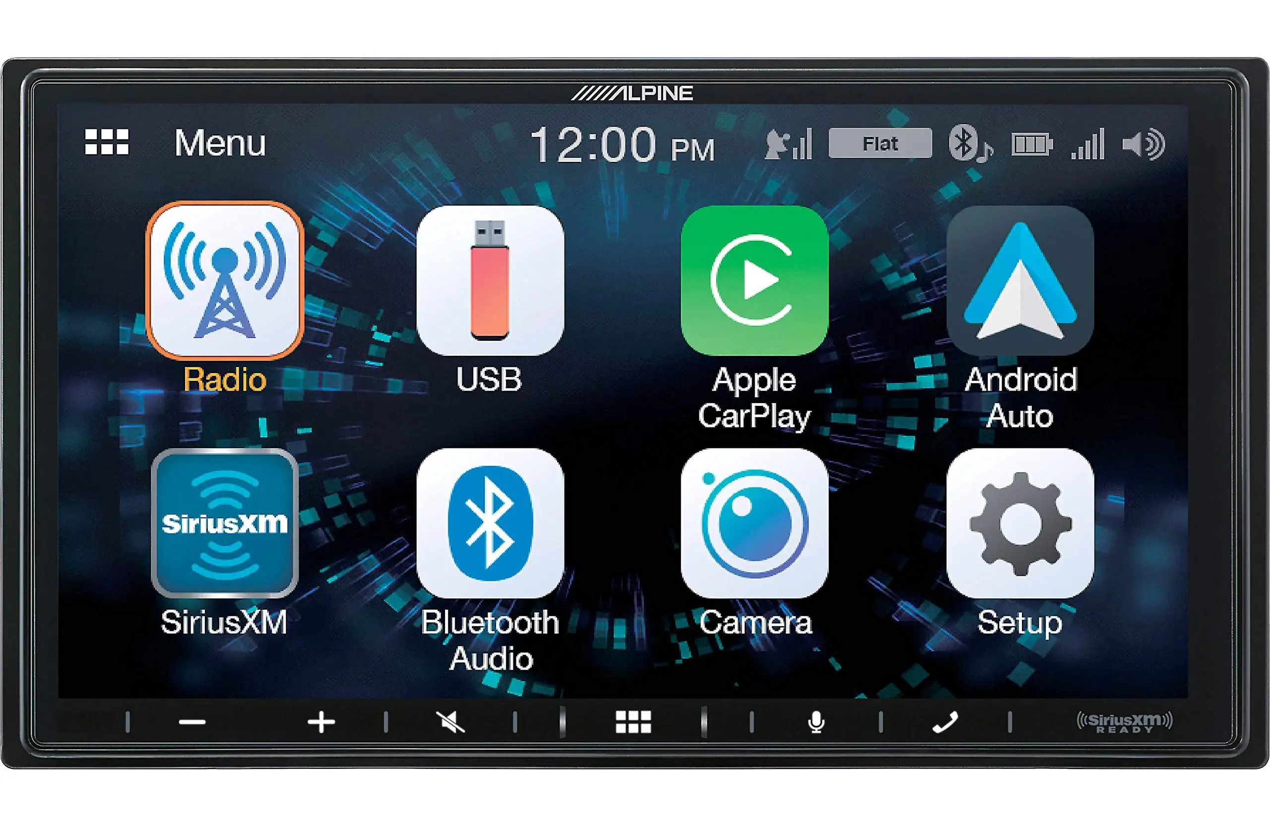 Alpine iLX-W650 touchscreen showing app-first CarPlay interface