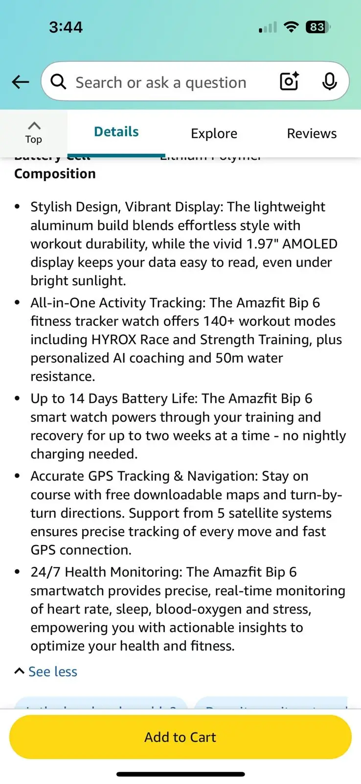 Amazfit Bip 6 retail packaging and accessories