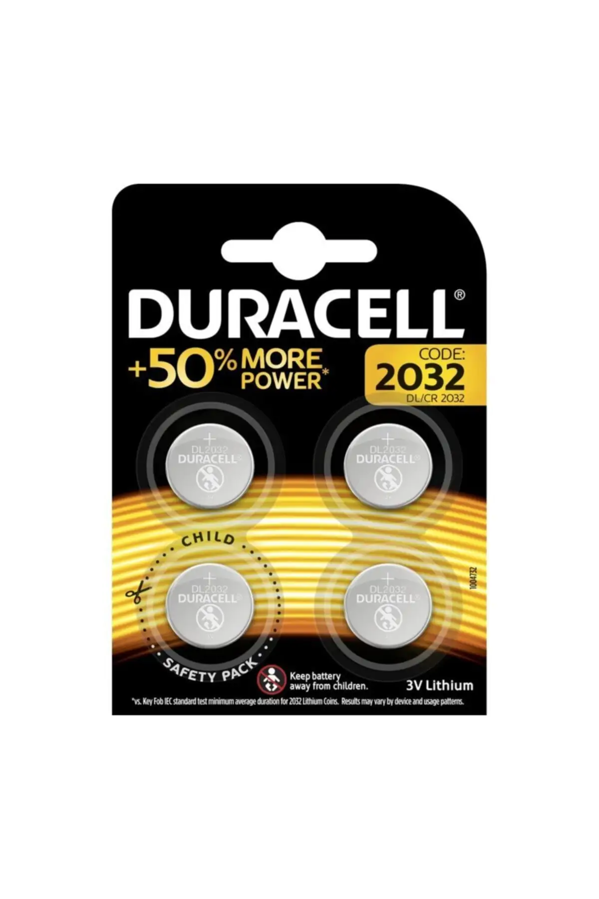 Duracell 2032 lithium battery pack front view
