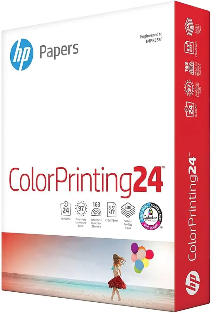 HP Printer Paper sheets close up with printed text