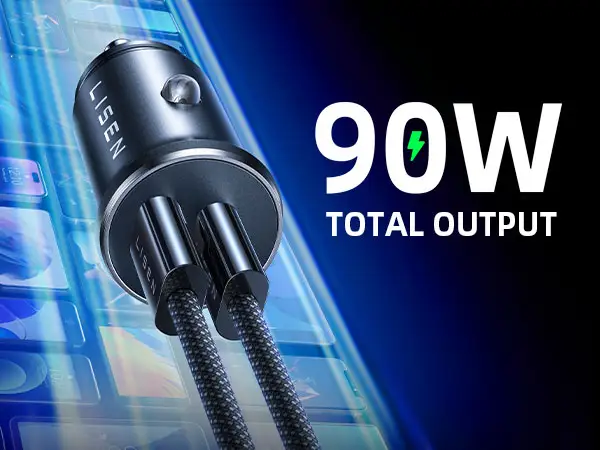 LISEN 90W USB C Car Charger bundle cables