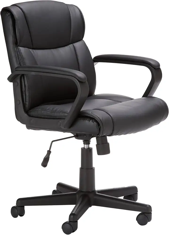 Amazon Basics office chair black faux leather side view