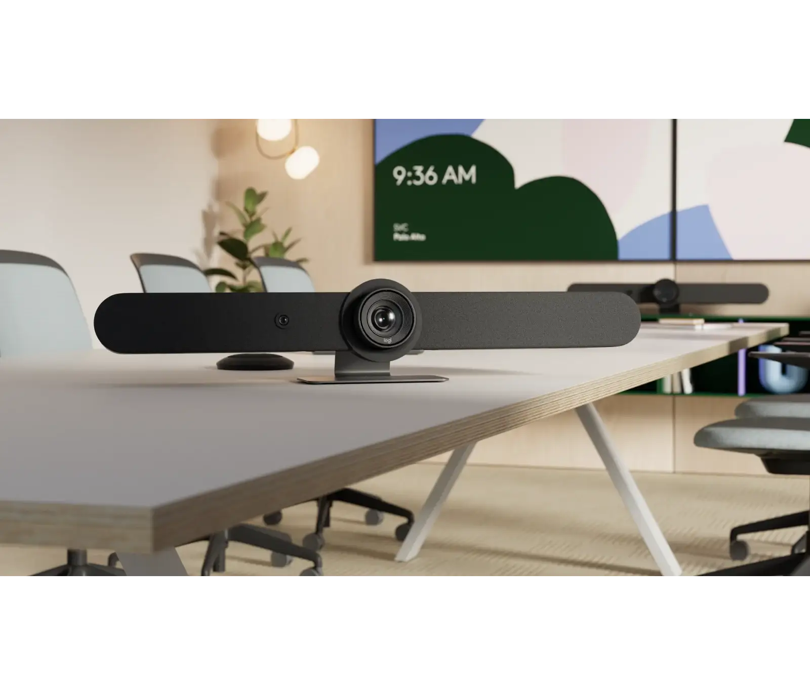 Logitech Rally Bar accessories and mic pods display