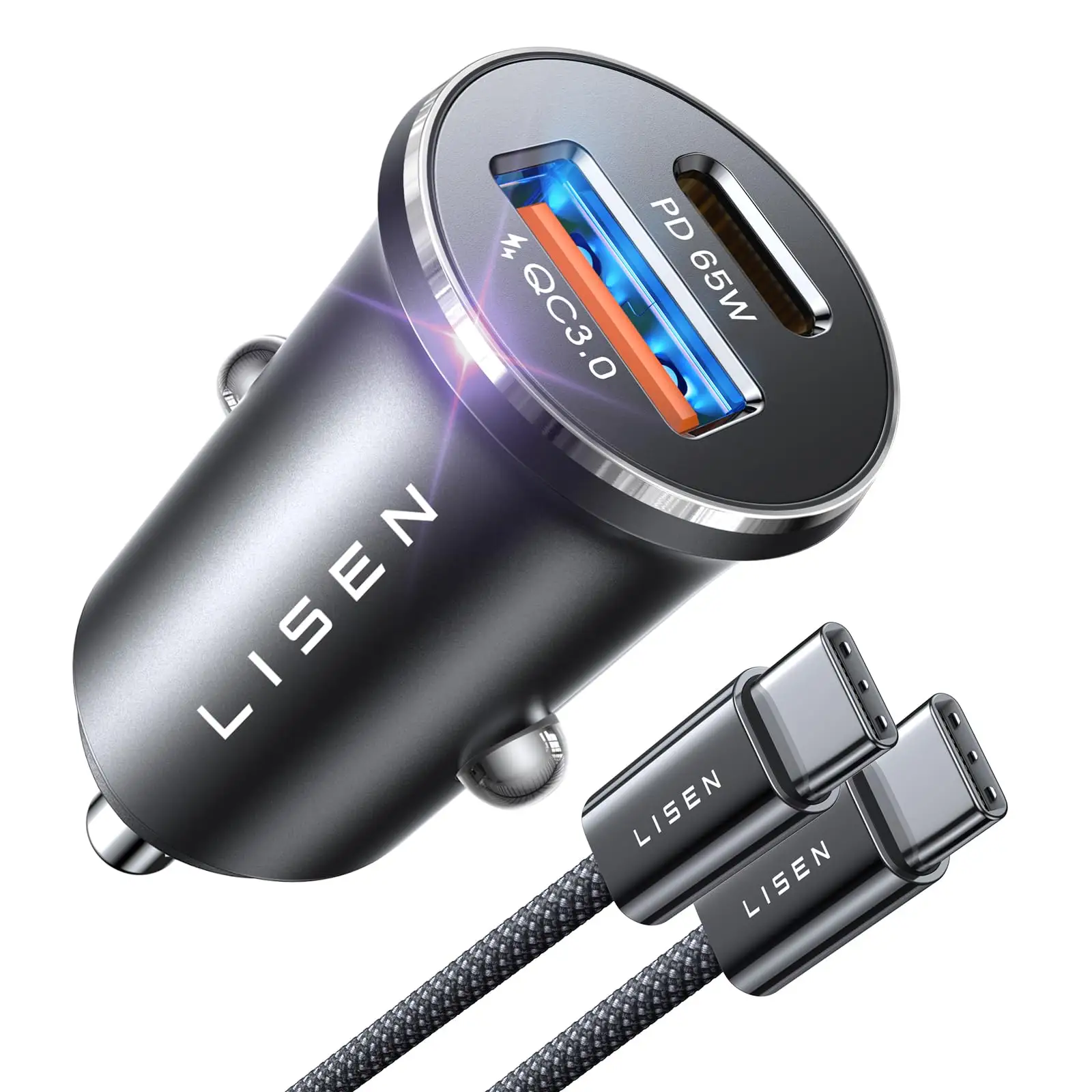 LISEN 90W car charger retail packaging