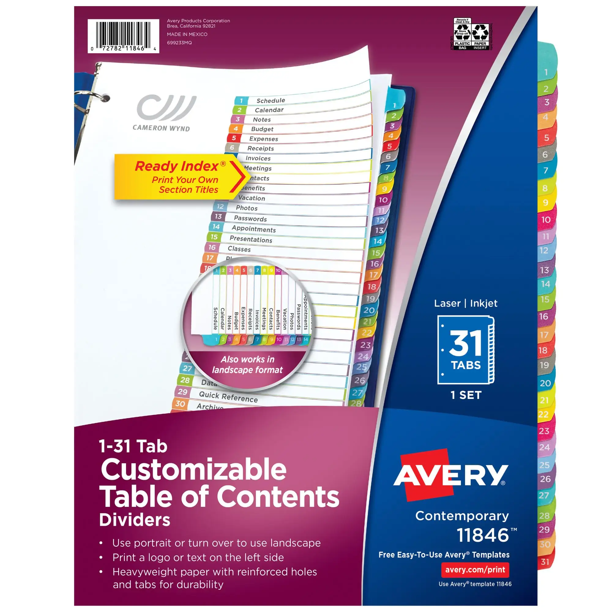 Avery 12 Tab Dividers with multicolor tabs