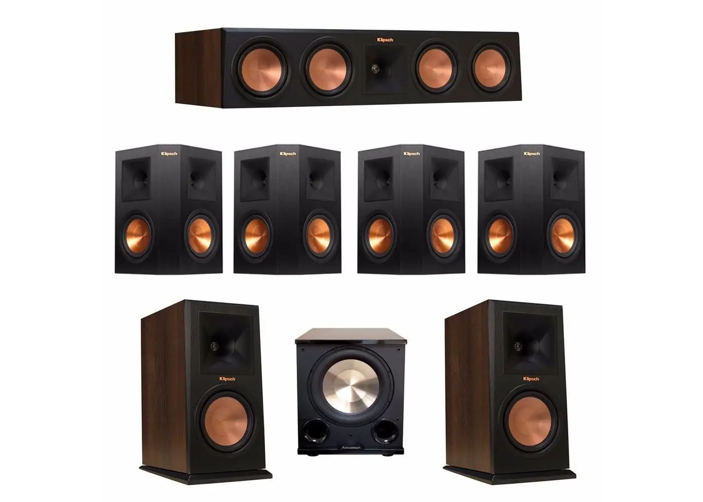 Klipsch RP-504C home theater setup with copper woofers