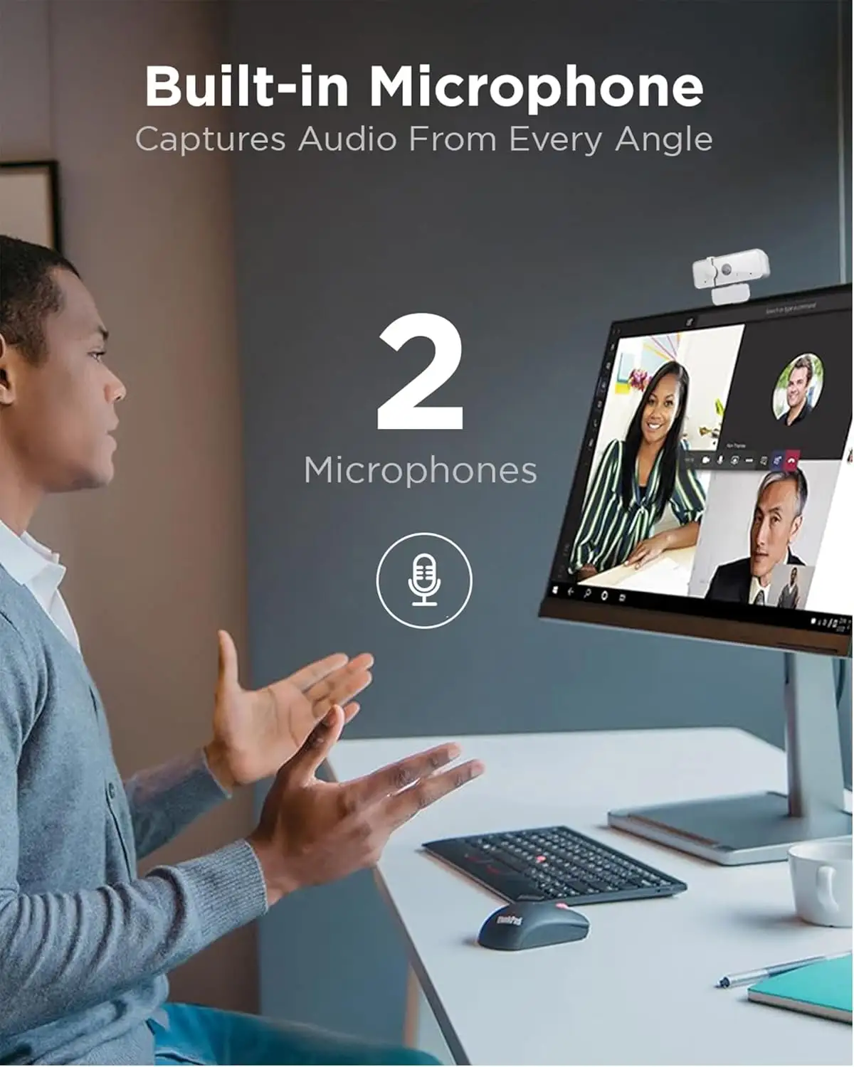 Lenovo HD 1080p Webcam mounted on a tripod