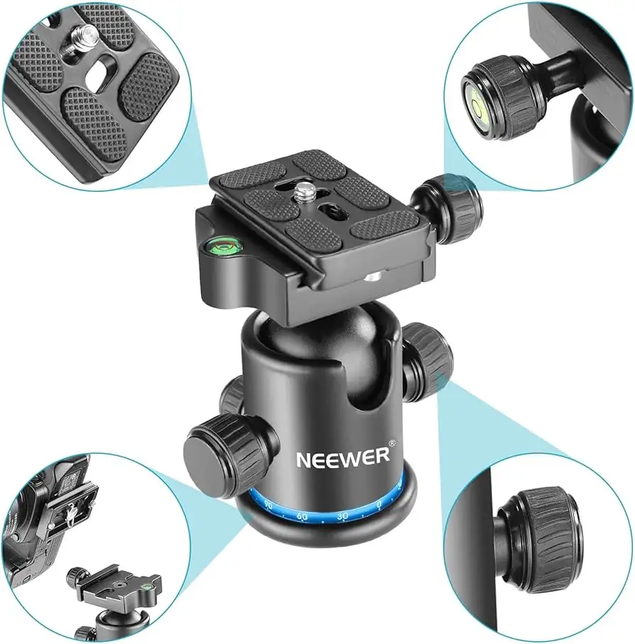 Neewer tripod ball head close-up view