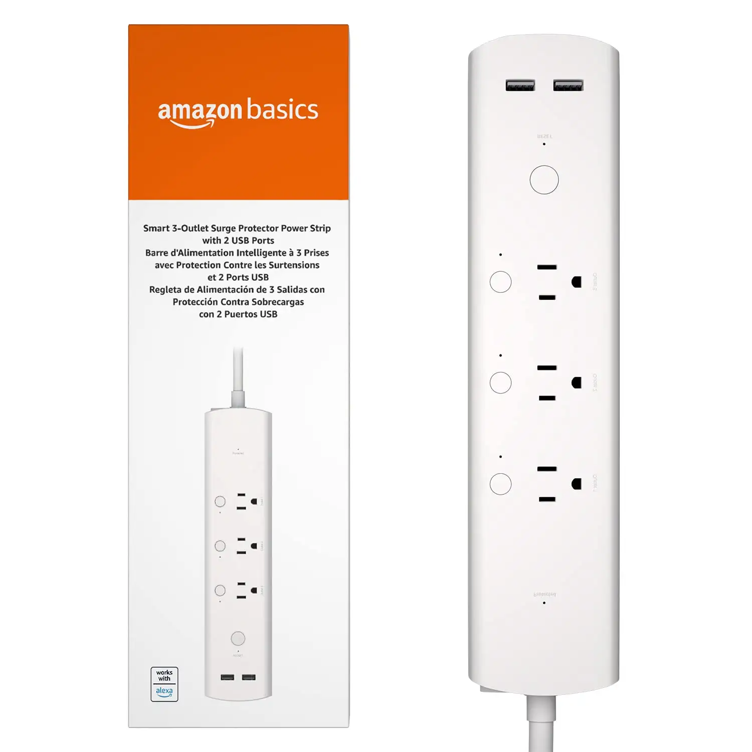Amazon Basics Surge Protector close up outlets view